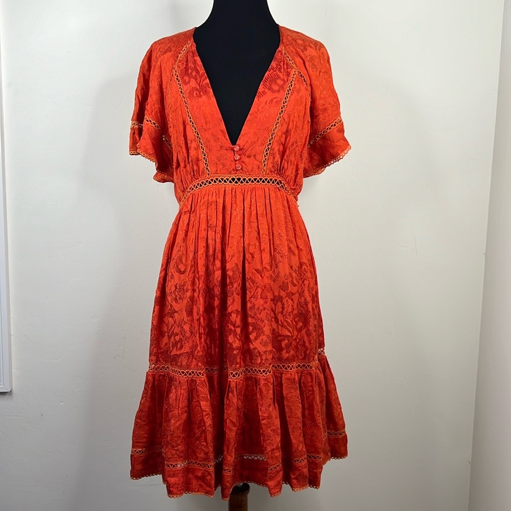CABALLERO Rusted Orange Whimsical Romantic Dress S
